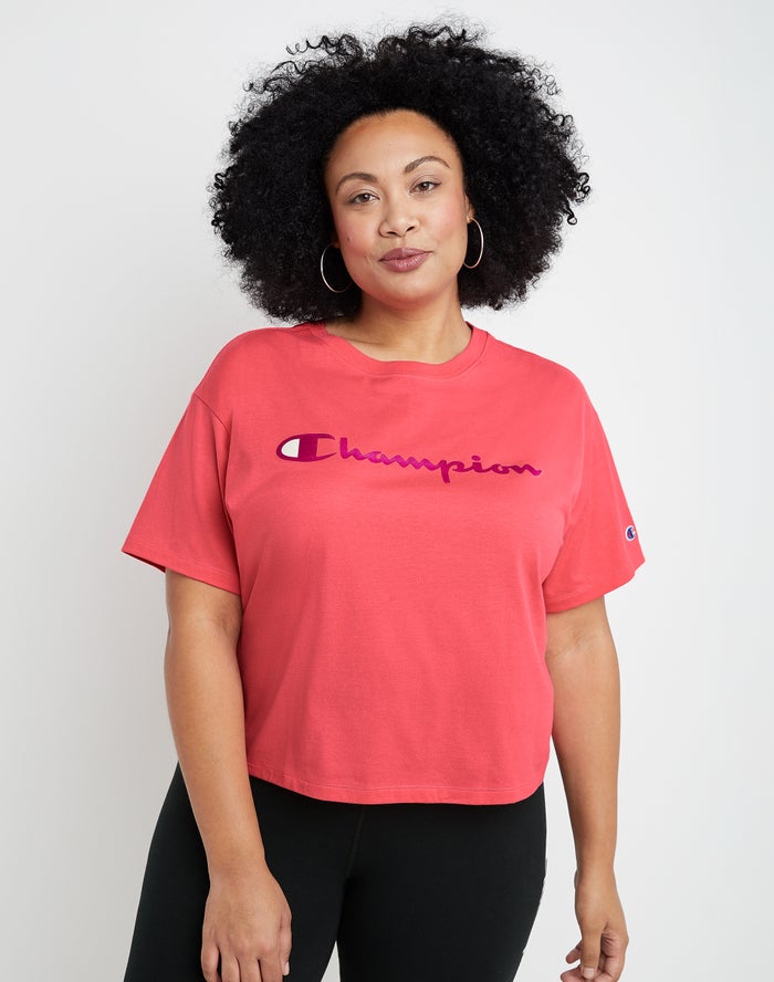 Camiseta Champion Mujer - Plus Cropped Script C Logo ( Coral ) 6271083-GX